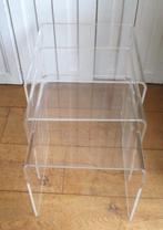plexiglas bijzettafeltjes in nette Staat vintage design, Ophalen, Minder dan 45 cm, Jaren 80, Zo goed als nieuw
