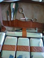 Vintage Reiseset Lederen Tas met Zilveren Accessoires, Ophalen of Verzenden