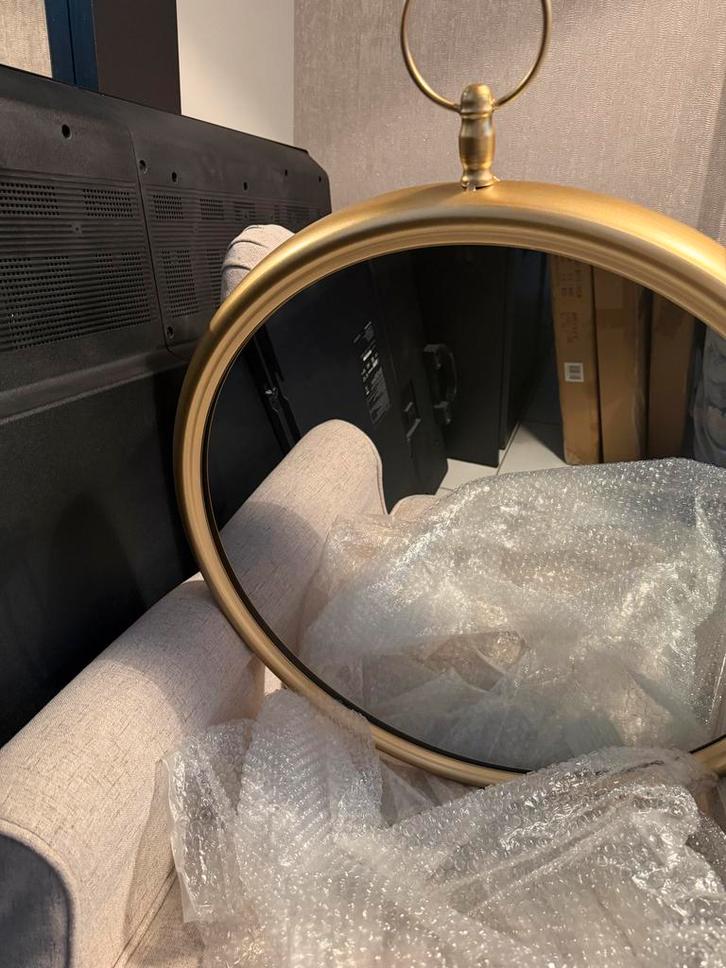 Luxe gouden spiegel LW Collection, Huis en Inrichting, Woonaccessoires | Spiegels, Nieuw, Rond, Ophalen of Verzenden