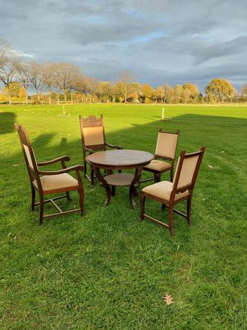 Antieke Eetkamer Set - Tafel & 4 Stoelen beschikbaar voor biedingen