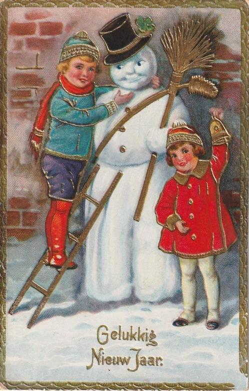 RELIEF GOUDOPDRUK SNEEUWPOP UIT 1934 ZEER MOOIE KAART KH211, Verzamelen, Ansichtkaarten | Themakaarten, Gelopen, 1920 tot 1940