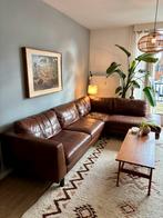 Vintage design bruin leren hoekbank 1950-1960 mid century, Huis en Inrichting, Ophalen of Verzenden, Zo goed als nieuw
