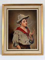 Schilderij olieverf op doek, rokende jongen 1955, Ophalen of Verzenden