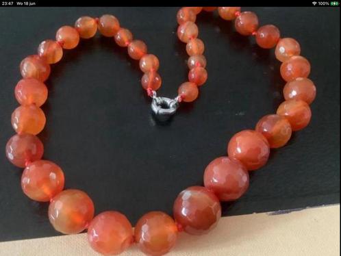 Vintage ketting collier geslepen edelsteen Carneool, Sieraden, Tassen en Uiterlijk, Kettingen, Zo goed als nieuw, Met edelsteen