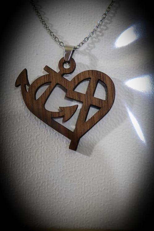 Halsketting houten hanger geloof hoop en liefde, Sieraden, Tassen en Uiterlijk, Kettinghangers, Nieuw, Overige materialen, Zilver