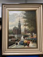 Prachtig schilderij van de bloemenmarkt Amsterdam, Antiek en Kunst, Ophalen of Verzenden