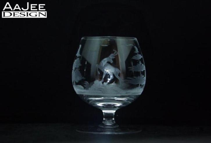 Cognac glas jachttafereel - Aida - Gazelle gravering kristal, Antiek en Kunst, Antiek | Glas en Kristal, Ophalen of Verzenden