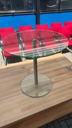 Glazen salontafel 60cm doorsnee 59,5cm hoog rvs poot, Ophalen, Gebruikt, 50 tot 100 cm, 50 tot 75 cm