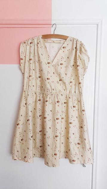 Vintage zomer jurk - gebroken wit met bruin stippenpatroon beschikbaar voor biedingen