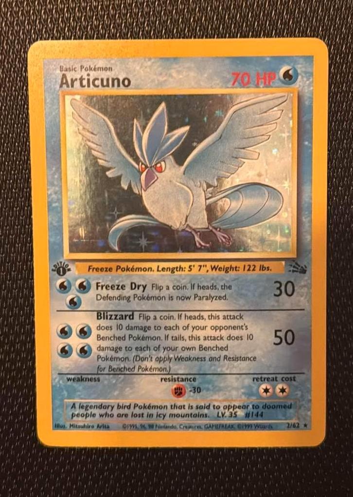 Articuno Nearmint Holo First Edition 2/62 Fossil 1999 Wotc, Hobby en Vrije tijd, Verzamelkaartspellen | Pokémon, Zo goed als nieuw