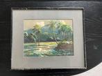 Aquarel Indonesisch Landschap, Antiek en Kunst, Ophalen of Verzenden