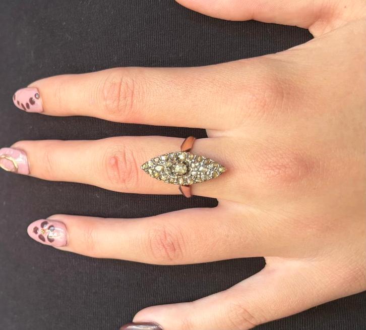 Prinsessen diamanten antieke gouden dames ring fraai vintage, Sieraden, Tassen en Uiterlijk, Antieke sieraden, Ring, Goud, Met edelsteen