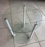 Te koop glazen bijzettafel op wieltjes., Minder dan 55 cm, Rond, Ophalen, 45 tot 60 cm