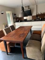 Tafel met 6 stoelen met wieltjes., Ophalen of Verzenden, Zo goed als nieuw, 4 tot 6 stoelen