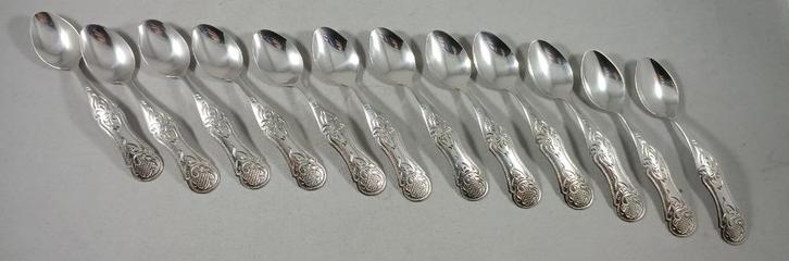 12 zilveren moccalepeltjes Biedermeier antiek 835 zilver, Antiek en Kunst, Antiek | Goud en Zilver, Zilver, Ophalen of Verzenden