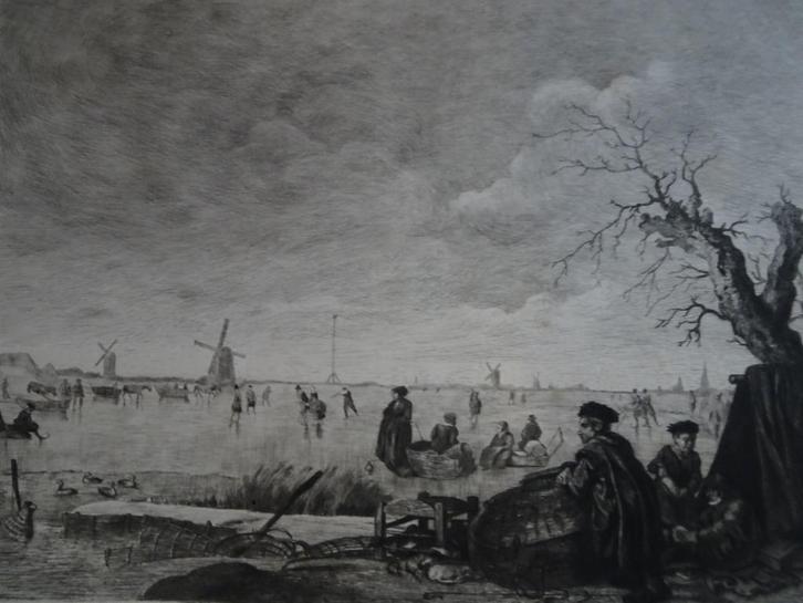 ets ijsvermaak, schaatsers en eenden jagers W. Steelink, Antiek en Kunst, Kunst | Etsen en Gravures, Verzenden
