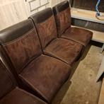 Bruine leren stoelen set van 4 met wieltjes, Ophalen of Verzenden, Gebruikt, Leer, Modern