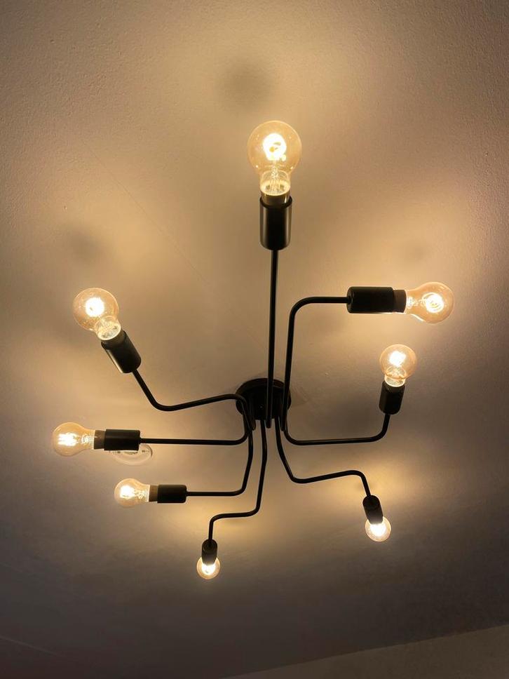 Lucide LESTER Plafonnière - Zwart (incl 8 lampjes), Huis en Inrichting, Lampen | Plafondlampen, Zo goed als nieuw, Metaal, Ophalen