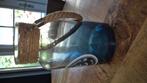 Glazen vaas met henneptouwbeslag, Blauw, Ophalen of Verzenden, Minder dan 50 cm, Glas