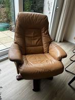 Relax fauteuil leer beige bruin stoel kan in ligstand, Huis en Inrichting, Fauteuils, Ophalen, Gebruikt, 75 tot 100 cm, Leer