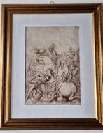 Oude tekening 17e eeuw, Italië, in nette vergulde lijst., Antiek en Kunst, Verzenden