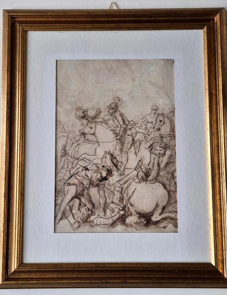 Oude tekening 17e eeuw, Italië, in nette vergulde lijst., Antiek en Kunst, Kunst | Schilderijen | Klassiek, Verzenden