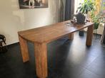 Robuuste massief eiken tafel 220x90, grove boomstam, 200 cm of meer, Zo goed als nieuw, Rechthoekig, 50 tot 100 cm