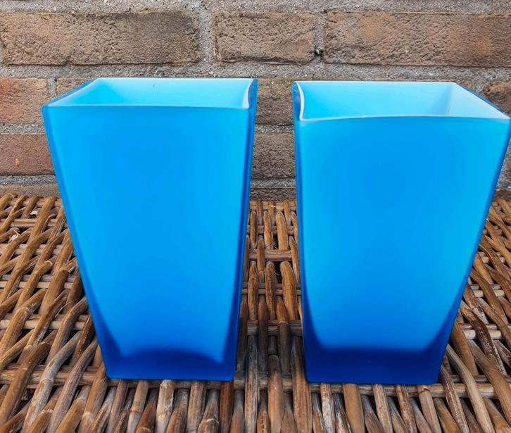 Theelicht houders blauw vaasjes, Huis en Inrichting, Woonaccessoires | Vazen, Blauw, Minder dan 50 cm, Glas, Ophalen of Verzenden