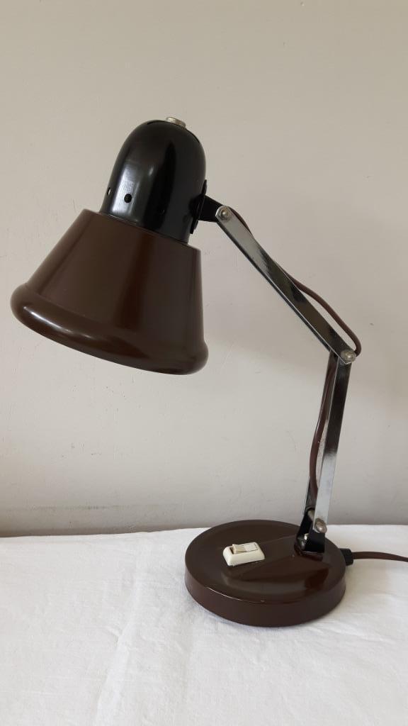 Vintage  HERDA tafellamp met knikarm, kleur bruin, Huis en Inrichting, Lampen | Tafellampen, Zo goed als nieuw, Minder dan 50 cm