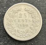 Kwartje 1890 zonder punt, Koning Willem III, Zilver, 25 cent, Ophalen of Verzenden
