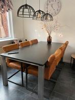 Granieten tafel met 6 leren stoelen, Huis en Inrichting, Tafels | Eettafels, Rechthoekig, Ophalen of Verzenden, Zo goed als nieuw