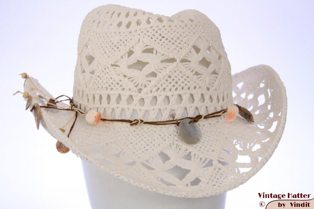 Zomer Western hoed Hawkins wit met schelpen 56 en 57 Nieuw, 56 of 57 cm (M, 7 of 7⅛ inch), Hoed, Hawkins, Nieuw