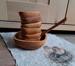 Vintage houten pinda set grote schaal 6 kleine en lepel, Huis en Inrichting, Ophalen of Verzenden