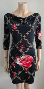 zwarte jurk met rode rozen KING LOUIE maat S (36/38), Kleding | Dames, Zwart, Ophalen of Verzenden, Zo goed als nieuw, Maat 36 (S)