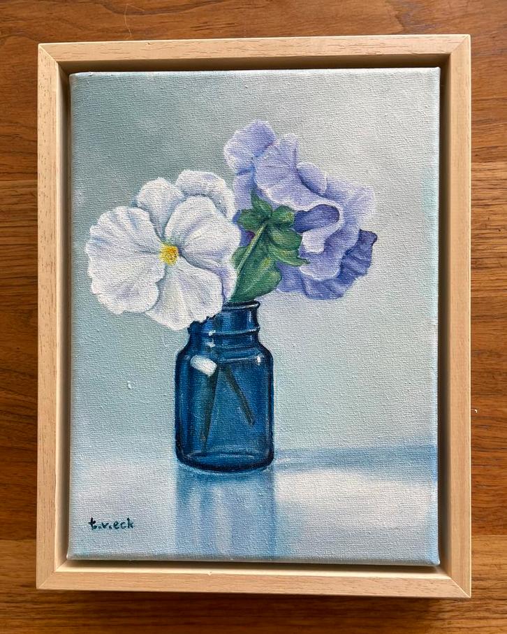 Olieverfschilderij “viooltjes” 18x24 cm nieuw, Antiek en Kunst, Kunst | Schilderijen | Klassiek, Ophalen of Verzenden