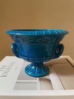 Antieke Italiaanse Urn Vaas in Turquoise Craquelé Glazuur, Ophalen of Verzenden
