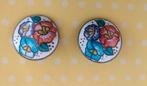 Vintage jaren '80 rood/paars/blauwe cloisonne bloemen clips, Sieraden, Tassen en Uiterlijk, Oorbellen, Ophalen of Verzenden, Zo goed als nieuw