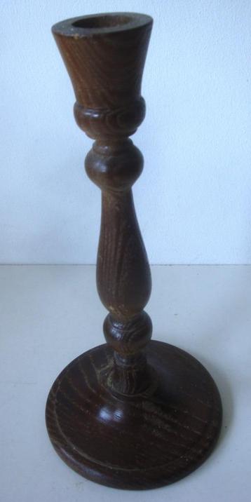 Antieke kandelaar, eikenhout, 20 cm, 10 cm doorsnede  beschikbaar voor biedingen