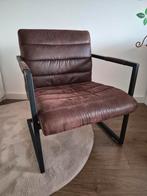 Stijlvolle bruine fauteuil met metalen frame, Ophalen, Minder dan 75 cm, Zo goed als nieuw, 50 tot 75 cm