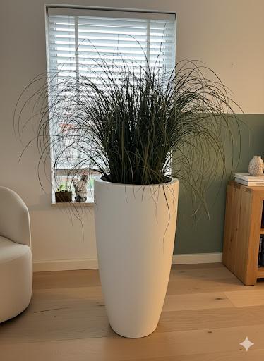 Elho Pure Soft Round High met Siergras Kunstplant, Huis en Inrichting, Woonaccessoires | Kunstplanten en Kunstbloemen, Zo goed als nieuw