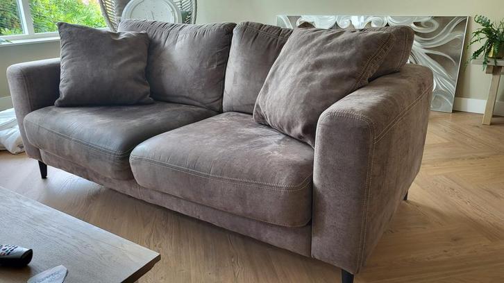 3 zits bankstel en 2 fauteuils in taupe, Huis en Inrichting, Banken | Bankstellen, Zo goed als nieuw, 75 tot 100 cm, Stof, Ophalen