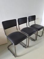 6 retro eetkamerstoelen zwart leer, Huis en Inrichting, Stoelen, Ophalen, Zwart, Leer, Zo goed als nieuw