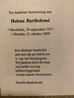 Bartholomé Helena 1917 Mechelen 2009 Heerlen, Verzamelen, Bidprentjes en Rouwkaarten, Ophalen of Verzenden, Bidprentje