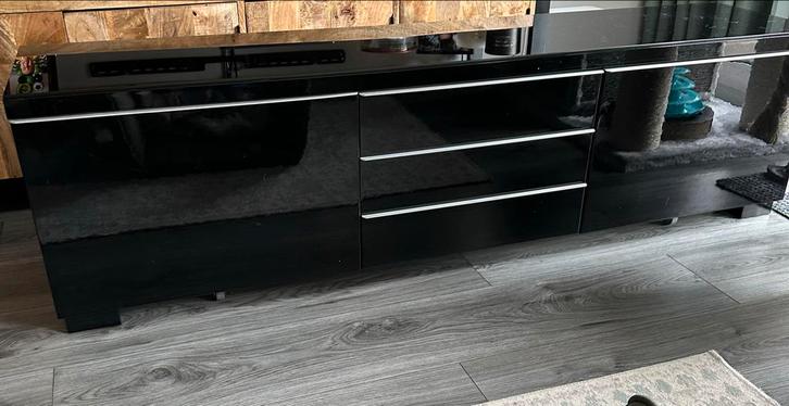 Strak TV Meubel - Zwart Hoogglans, Huis en Inrichting, Kasten | Dressoirs, Gebruikt, 150 tot 200 cm, 25 tot 50 cm, Met lade(s)