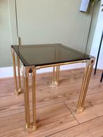 Glazen bijzettafel met gouden frame, Ophalen, Minder dan 45 cm, Minder dan 55 cm, Gebruikt