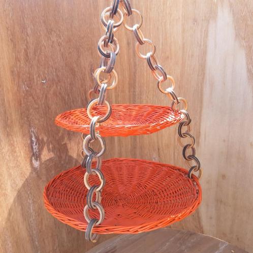 Vintage design dubbelschaal rotan hanger H80D46d35, Huis en Inrichting, Woonaccessoires | Schalen en Manden, Gebruikt, Schaal