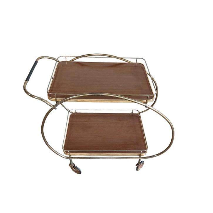 Vintage messing serveerwagen met formica bladen, Huis en Inrichting, Woonaccessoires | Overige, Gebruikt, Ophalen