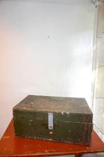 Vintage Zweedse militaire koffer * olijfgroene houten opberg, Antiek en Kunst, Ophalen of Verzenden