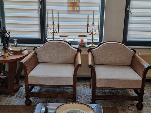 Antieke fauteuils webbing rugzittingen opnieuw  gestoffeerd, Antiek en Kunst, Antiek | Meubels | Stoelen en Banken, Ophalen
