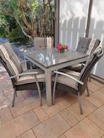 Tuinset met 4 stoelen, Tuin en Terras, Ophalen, 4 zitplaatsen, Aluminium, Zo goed als nieuw